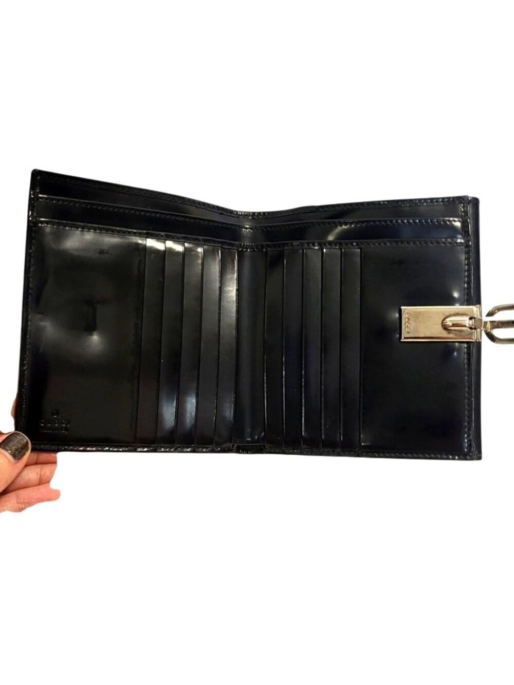 Vintage Gucci Tom Ford Era Leather Wallet Black Smooth G Clasp Bifold Italy - Picture 4 of 15